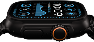 Pohled na Apple Watch Ultra 2 z profilu v mírném úhlu