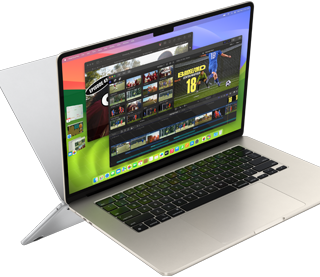 Obrazovka MacBooku Air s rozpracovanými úpravami videa na ukázku schopností čipu M3