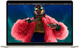 Obrazovka MacBooku Air s pestrobarevným obrázkem, na kterém je vidět barevný rozsah a rozlišení Liquid Retina displeje