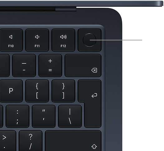Pohled shora na klávesnici MacBooku Air s Touch ID