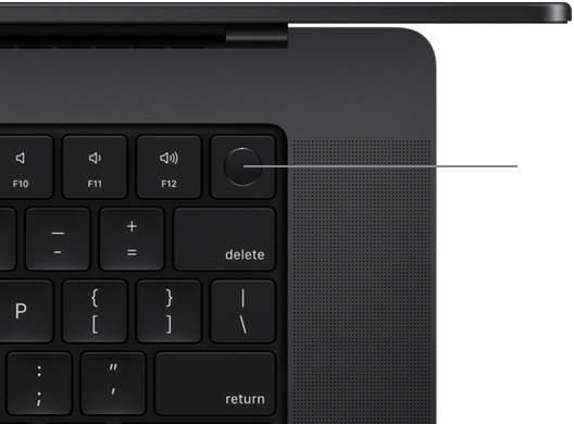 Pohled shora na klávesnici MacBooku Pro s Touch ID