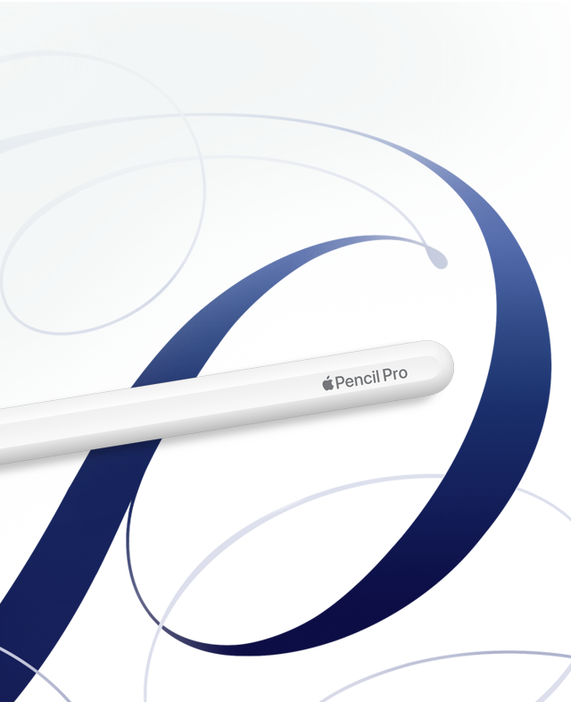 Apple Pencil Pro položený na kreativních výtvorech nakreslených rukou